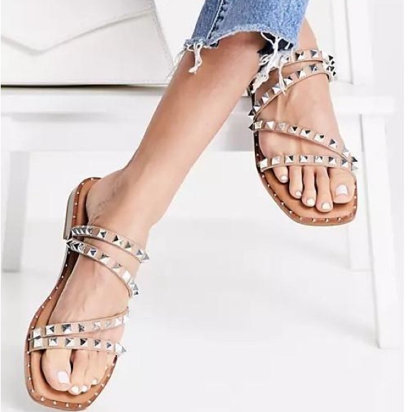 Steve Madden Shoes - Steve Madden Skyler Studded Slide Sandal Tan Size 6